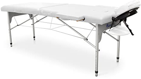 QUIRUMED Camilla de Masaje Plegable de Aluminio Easy, Color Blanco, 186 x 66 cm, Mesa de Masaje, Polipiel, Ligera, Portátil, Regulación de Altura telescópica, hasta 140 kg
