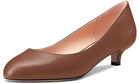 Saekcted Femmes Bas Kitten Talon Heel Rond Bout Slip-on Escarpins Mariage Cute 3.5 CM Heels Marron 36 EU