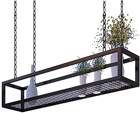 Takhängande hylla för kök, flytande förvaringshyllor Blomstativ Blomkrukställ Upphängt järn Konst Väggförvaringshyllor, metall (Färg : Svart, Size : 60x25x15cm)