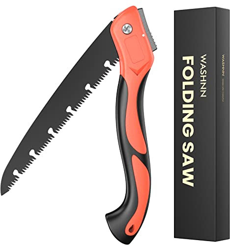 Klappbare Baumsäge 24cm, Gartensäge, Handsäge, SK5 Stahlklinge zum Schneiden von Bäumen, Gartenarbeit, Camping, PVC, rutschfester Griff mit Sicherheitsverschluss