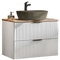 Lomadox Badmöbel Waschtisch Set Unterschrank weiß matt gerillt mit Wotaneiche, Keramik-Waschbecken Beton-Optik, 2 Softclose-Schubkästen, B/H/T 80,6/74,2/46,5 cm