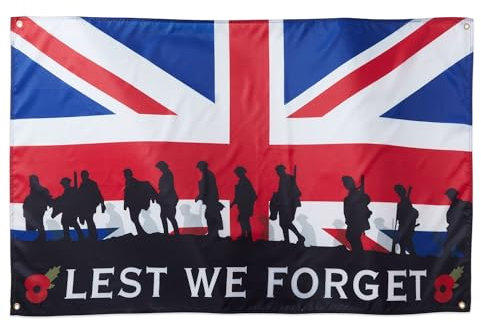 Runesol Lest We Forget, Premium Remembrance Poppy Day Flag - 3ft x 5ft, 4 Grommets, Indoors/Outdoors