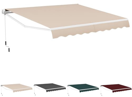 HOMASIS Markise mit Handkurbel, einziehbare Gelenkarmmarkise Sonnenschutz, Balkonmarkise mit UV- & Regenschutz, 5-35° Winkel einstellbar Sonnenmarkise für Balkon Terrasse Garten (3,6x3m, Beige)