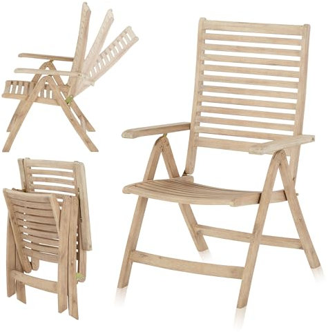 KHG Gartenstuhl aus Akazien-Holz, Hochlehner mit Armlehnen aus massiven & rustikalen Echtholz braun, Klappstuhl Outdoor für Garten, Balkon & Terrasse, klappbar platzsparend wetterfest