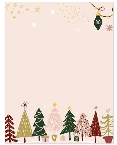 Whaline 60 Sheets Boho Christmas Tree Stationery Letterhead Paper Double-Sided Print Xmas Border Letter Writing Paper for Notes Greeting Cards Invitation Office Printing, 8.5 x 11 Inch