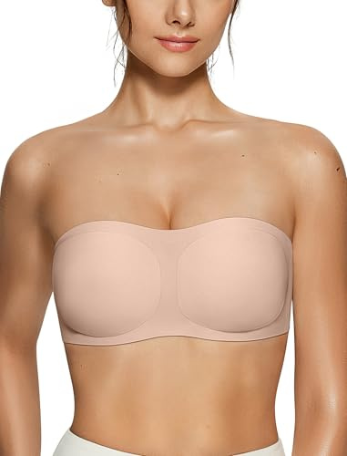 Vertvie Reggiseno senza spalline da donna, reggiseno a fascia, antiscivolo, imbottito, senza cuciture, senza cuciture, top bralette (colore della pelle, XL), Colore della pelle., XL