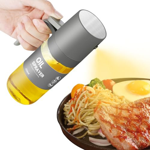 AiQInu Spruzzatore Olio, 250ml Nebulizzatore per Olio con Beccuccio Fino, BPA Free, Oliera di Vetro per Olio d'Oliva, Aceto e Condimenti, per Cucinare, Grigliare, Insalata
