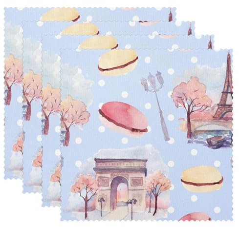 Paris Interesting Places - Juego de 4 manteles individuales cuadrados, resistentes al calor, resistentes a las manchas, para comedor, cocina, comedor, cocina, 12 x 12 pulgadas