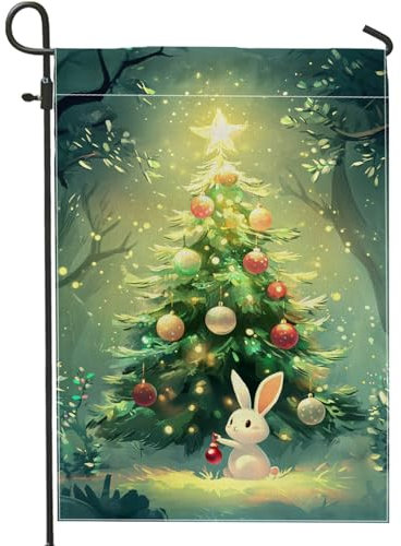 Bandiera da giardino invernale del paese delle meraviglie, bandiera decorativa festiva con coniglio, striscione su entrambi i lati per esterni per feste natalizie, decorazione per portico di Natale