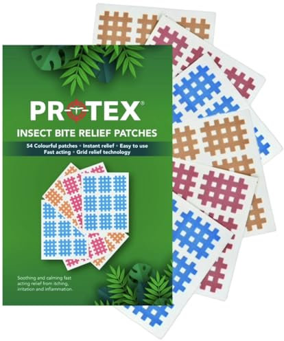 PR0TEX 54 Insect Bite Relief Patches. Providing Fast Acting Relief from Itching and Swelling Caused by Mosquito Bites, Midges, Bee and Wasp Stings. Utilizing Grid Technology. Chemical Free. 54 Pcs