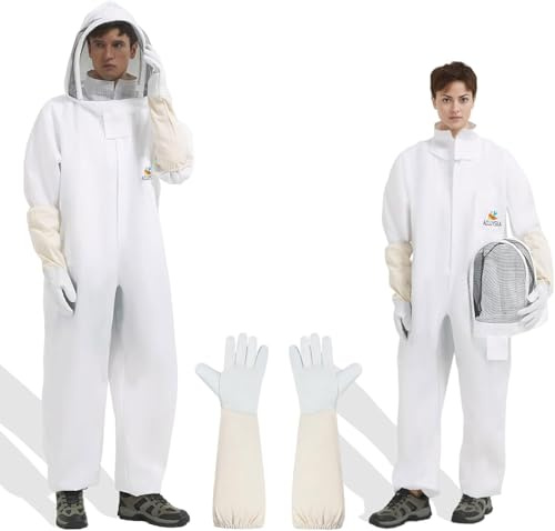 ACLUYSKA Bee Suit for Men Women Sting Proof, Polycotton Beekeeping Suits Beekeeper Costume&with Glove &Ventilated Hood, Bee Outfit for Backyard (XXL)
