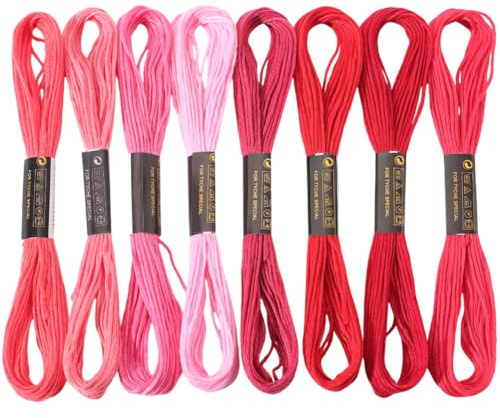CABODYALS 8 madeja de 6 hebras de Hilo de Bordar Rojo, Hilo de Punto de Cruz Degradado Jaspeado A Granel, Hilo de Poliéster para Pulseras de la Amistad, para Hacer Joyas, Coser A Mano, Tejer Y Manuali