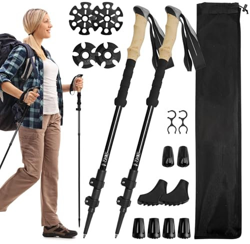 Anluomafuy Bastones de Senderismo de Aluminio, Bastones Extensibles Senderismo Telescópicos 2pcs, Bastones de Senderismo Nórdicos Antichoque de Correa Ajustable, para Senderismo Viaje Nordic Walking