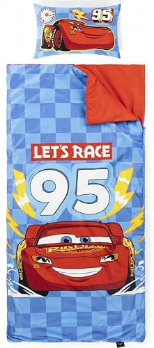 Jay Franco Sac de Couchage Disney Pixar Cars avec Oreiller intégré, Ensemble Couverture et Oreiller, Tapis de Sieste avec poignée de Transport, 2 pièces