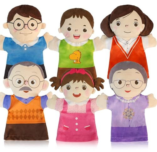 6 Pcs Family Hand Puppets for Kids 9.8 Inch Family Members Puppet Set Mom, Dad, Grandparents, Brother, Sister Soft Plush Hand Puppet Theater Plush Toys for Toddlers Ages 1-3, 4-8 Story Role Play