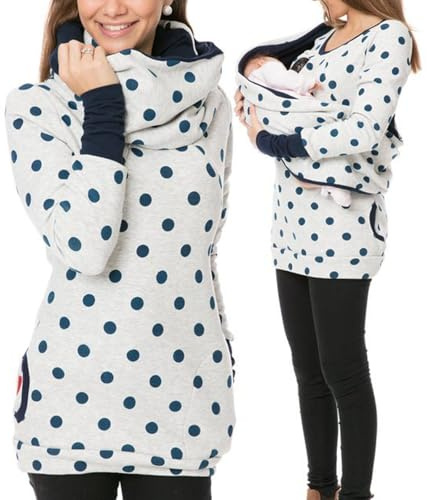Generisch Sudadera para mujer embarazada, lactancia, sudadera con capucha, jersey, parte superior, blusa materna con dragón, Blanco, L