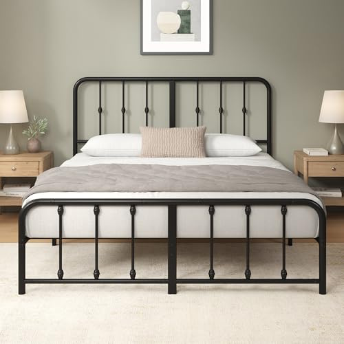Zinus Leonardo Metal Platform Bed Frame, Victorian Spindle Headboard, King
