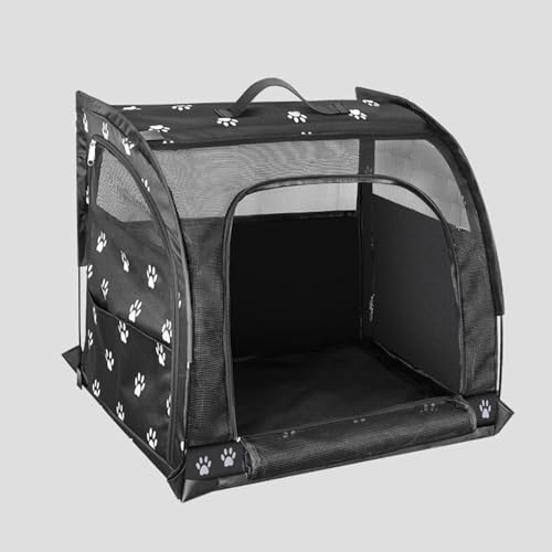 Hopfällbar Hundbur Mjuk Hund- Och Kattbur Bärbar 2-i-1 Dubbel Resebur Hopfällbar Med Förvaringsficka Och Bärhandtag Oxfordtyg(Black,50 * 48 * 49cm)
