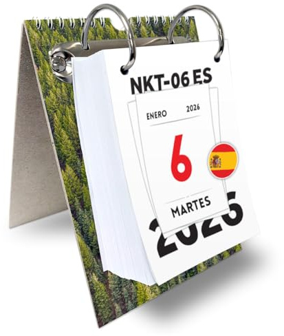 KALVOS spansk kalender 2026, bordskalender, väggkalender, avreseskalender, 365 dagar, daglig avdragskalender, kalendarium, minimalistisk dagkalender med stora siffror (enkel)