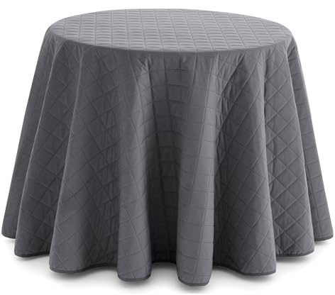 HIPERMANTA Falda para Mesa Camilla Acolchada. Falda Mesa Camilla Redonda. 80 cm. Ropa Mesa Camilla Lisa Suave. Mesas Camilla Invierno.Cuadros. Color Gris