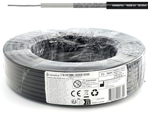RANGEFUL RG58 CU 30m Koaxialkabel — 50 Ohm antennenkabel für SMA BNC TNC PL259 UHF FME N Stecker — 5mm coax kabel verlängerung — CB funk HAM radio WLAN Internet Router 4G 5G 6G GSM