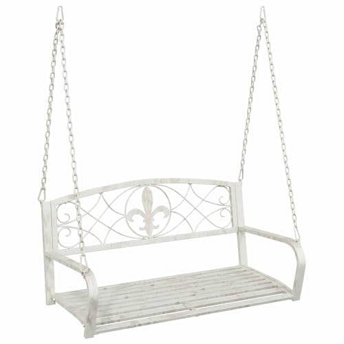 vidaXL Panchina a Dondolo Acciaio 110,5 x 59 x 55 cm Bianco Antico, Panca a dondolo in acciaio moderno, arredamento esterno, sede versatile per il relax, giardino contemporaneo