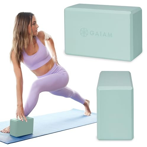 Gaiam Yoga Block - Supportive Latex-Free Eva Foam - Soft Non-Slip Surface with Beveled Edges for Yoga, Pilates, Meditation - Yoga Accessories for Stability, Balance, Deepen Stretches (Cool Mint)