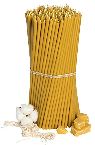 Diveevo Kirchliche Bienenwachskerzen №40 - Honig 200 Stk. I hochwertige Ritualkerzen L-26,5 cm Ø-7,15 mm I 120 Min Brenndauer in gelb I 2 kg dünne Kerzen tropf- & rauchfrei