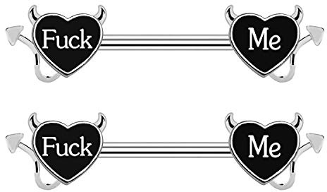 CHARMONLINE Letter Nipple Ring 14G 316L Surgical Steel Nipple Barbell Heart Shape Devil Body Piercing Jewelry for Women Men
