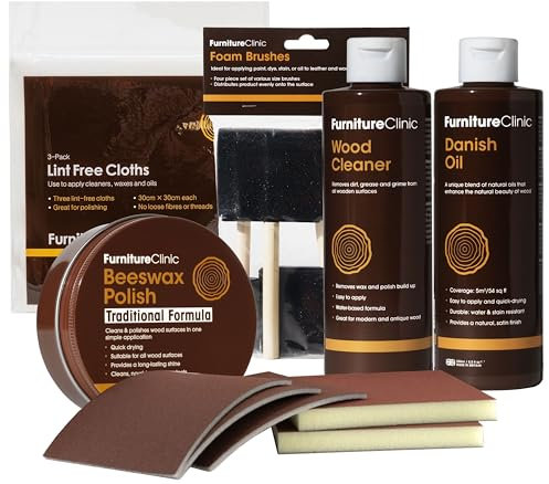 Ultimate Wood Maintenance Kit - Used to Clean, Oil & Wax All Items of Wood Such as Furniture, Worktops & Doors. Contains 250ml Wood Cleaner, 250ml Beeswax, 250ml Danish Oil.