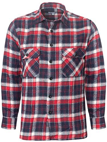 BRAND KRUZE Herr rutiga skjortor långärmad skogsarbetare flanell arbete vardaglig knapp skjorta S - 5XL, Röd marinblå, 4XL