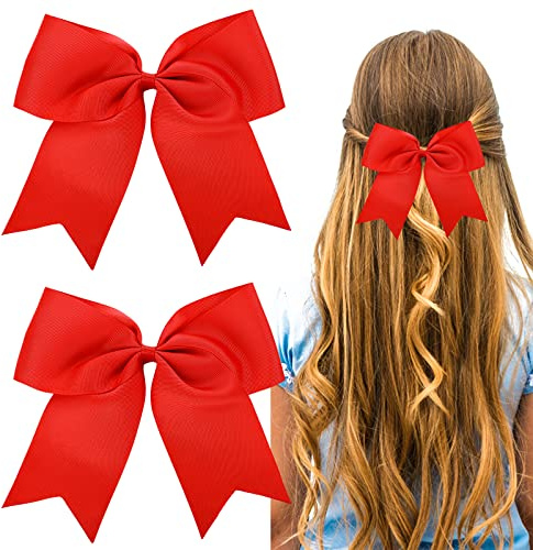 Sibba Red Hair Bow Clip Barrettes for Women Girls, 2 PCS 8 Inch Large Red Solid Color Bows Hairpin with Long Silky Satin Tail Large Slides French Barrettes Accessories for Birthday Party