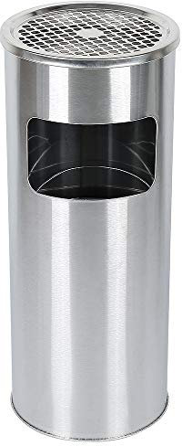 Rund Standaschenbecher Aschenbecher Für Draussen aus Edelstahl und lackiert Abfalleimer Papierkorb Büro mit Mülleimer + Inneneimer 30L (1er Set,Silber)