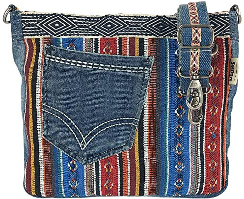Sunsa Damen Taschen Umhängetasche Handtasche Canvas & Jeans. Große Boho Crossbody Tasche/bag Schultertasche, Geschenkideen für Frauen/Mädchen nachhaltige Produkte (blau/rot/bunt)