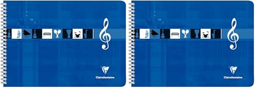 Clairefontaine 8104C Un Cahier de Musique à Spirale Bleu Klein - A4 21x29,7 cm - 50 Pages 8 Portées - Papier Blanc 90 g - Couverture Carte Pelliculée, Unité (Lot de 2)