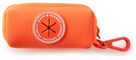 HUGO & HUDSON Dog Poop Waste Bag Dispenser, Poo Bag Holder with Carabiner Clip, Orange