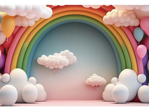 Ttincceer telón de Fondo Arco Iris 2.7x1.8m Dibujos Animados Arco Iris Globo Nube bebé Ducha Fondo recién Nacido niño niña Fiesta de cumpleaños decoración Banner