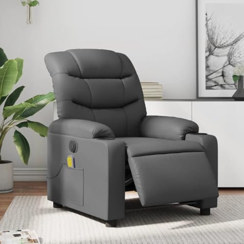 Homgoday Poltrona massaggiante elettrica relax per TV, poltrona reclinabile con funzione reclinabile, schienale regolabile, per soggiorno, grigio ecopelle