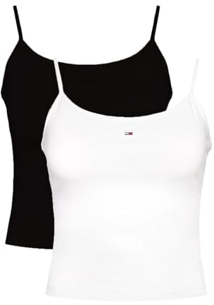 Tommy Jeans Camisetas de Tirantes Pack de 2 Mujer Essential Strap Top Tejido elástico, Multicolor (Ecru/Black), L