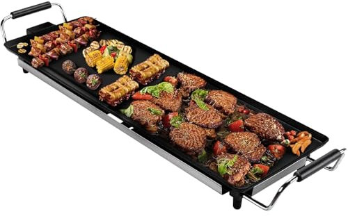 MAISON HUIS Elektrische Grillplatte 1800W, Elektrogrill mit Antihaftbeschichtung, 70 x 23 cm, Tischgrill 5-stufig einstellbare Temperatur, Teppanyaki Tischgrill