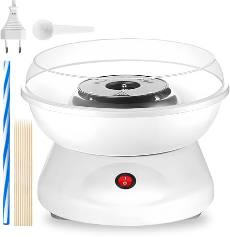 Zuckerwattemaschine, Retro Cotton Candy Machine 450 W, Zuckerwatte Maschine, Zuckerwattemaschinen Für Zuhause Mit Messlöffel, Bonbonstäbchen Aus Kunststoff, Zehn Stöcke (Weiß)