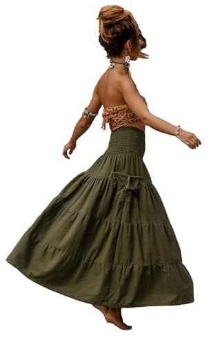 JENJON Donna Gonna Lunga da Spiaggia Bohémien Casual Estivo 2 in 1 Vestiti Elegant Gonna con Tasca
