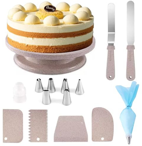 Cake Turntable- 17 Pieces Cake Decorating Kit with Cake Turntable, Icing Scraper, Piping Nozzle Set for Baking, Birthday Wedding Pastry Accessories