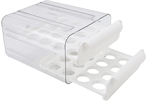 Tiroir d'oeufs à double couche | 32 Boîte de stockage d'œufs transparent en treillis pour le réfrigérateur | Grande capacité, conception d'économie d'espace | Matériel PP et (White)