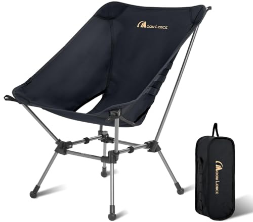 MOON LENCE Portable Camping Chair Plus, Larger & Roomier, Compact and Lightweight Still, Folding Chair for Backpacking & Hiking, 330Lbs Capacity (Black)
