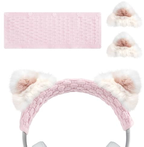 Geekria NOVA Knit Fabric Headband Pad and Cat Ears Compatible with Bose QC35 II, ATH-M50x, Beats Studio Pro, Sony WH-1000XM6 Headphone, Replacement Pad Repair Parts (Pink)