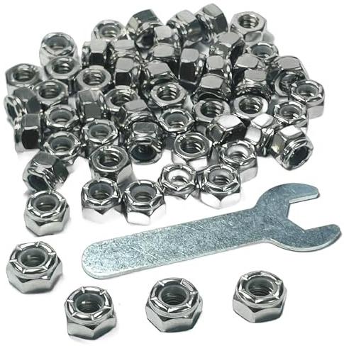 55pcs ZQToday 1/4-28 Lock Nuts Stainless,1/4-28 Nylon Insert Locknuts with Wrench,304 Stainless Steel Standard Inch Thread