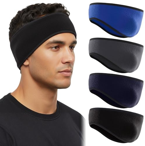 Ziyonix 4 Pièces Bandeau de Sports d'hiver, Bandeau de Sports Cache Oreille Thermique Extensible Cache-Oreilles Bandeaux Chauds Coupe-Vent pour Femmes et Hommes Sport Cyclisme Vélo