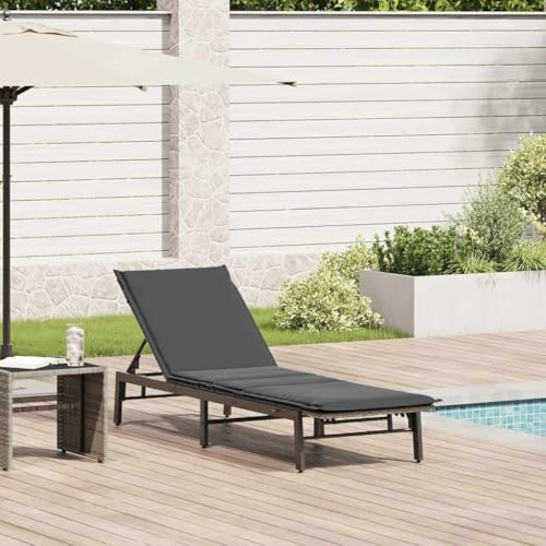 Lettino Prendisole con Cuscino, in Polyrattan Grigio, Schienale Regolabile 3 Posizioni, Cuscino Rimovibile, Sdraio da Giardino, Lettino da Spiaggia, per Giardino e Spiaggia, Grigio, 200 x 59 cm
