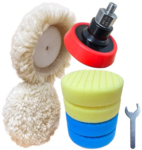 Noyfemr Buffing Polishing Kit for Milwaukee M12 Polisher/Sander,Includes M9 to 5/8-11 Adapter, 3 Backing Pad, Sponge and Wool Buffing Pads（9 Pcs）
